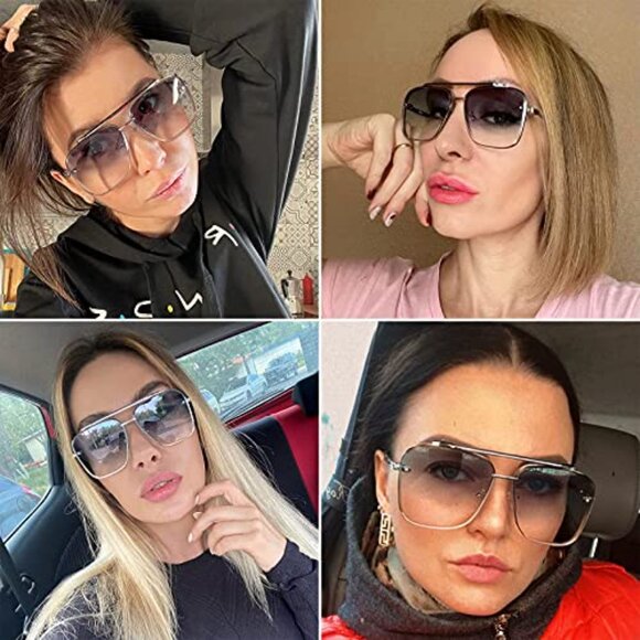 Square Aviator Sunglasses Vintage Metal Frame Gradient Lens Unisex Trendy